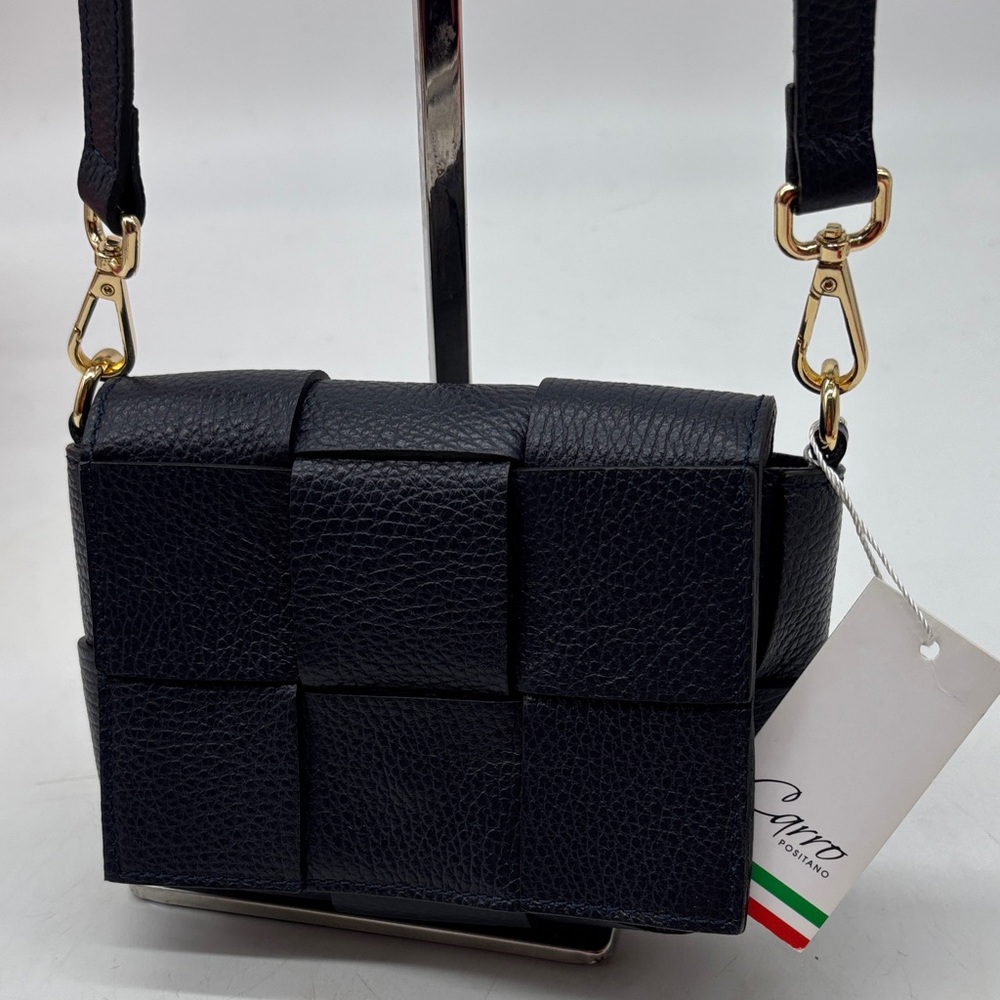 Carro Positano NWT Navy Blue  Woven Leather Crossbody Nubu  Bag - Italian Design